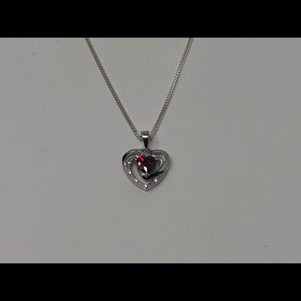Sterling silver necklace garnet heart cz pendant